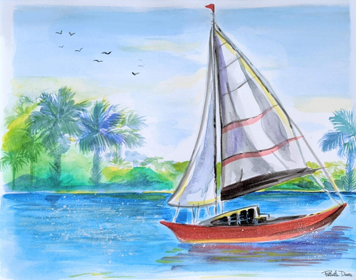 Sailboat on Shimmering Bay